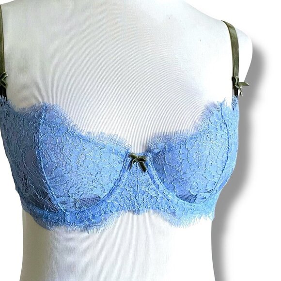 Victorias Secret 32C Bra Blue Lace Dream Angel Push Up Without Padding Underwire - Picture 3 of 9